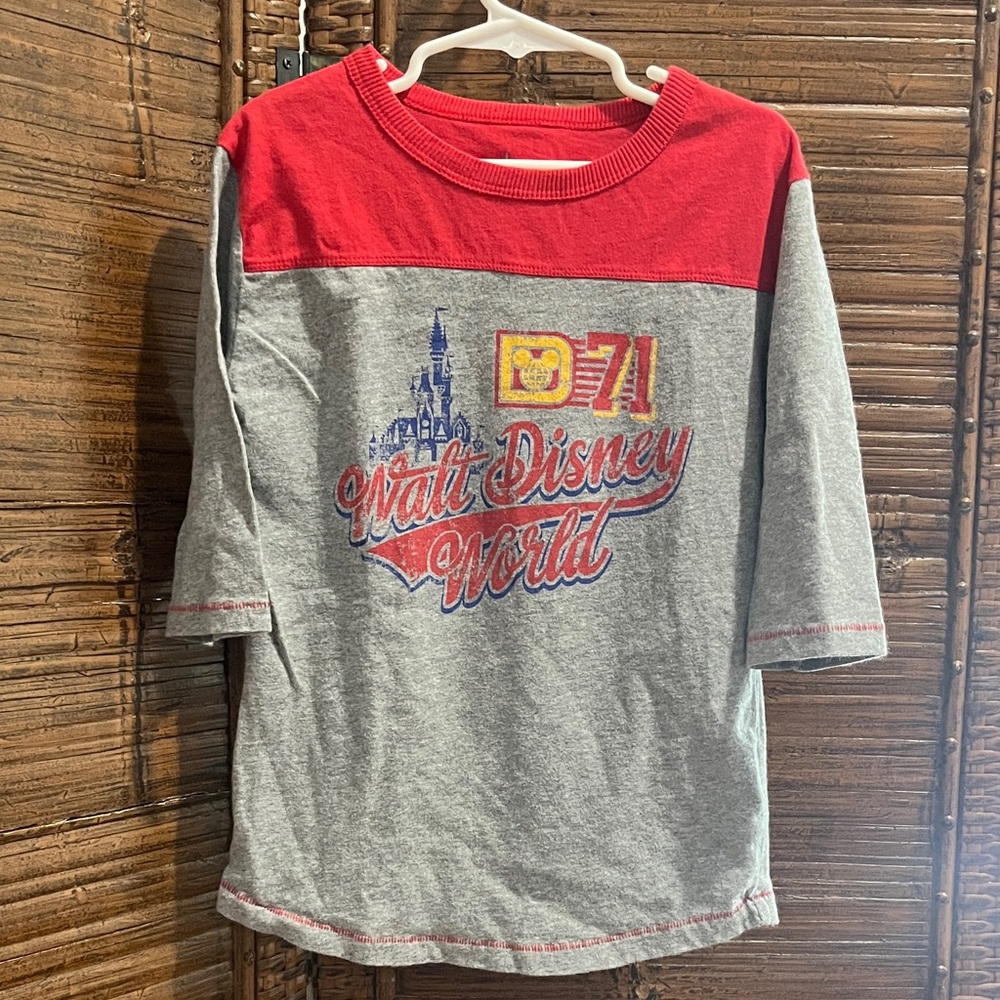 Disney Parks Retro Graphic Red/Gray 3/4 Length Sleeve Baseball Jersey Tee, S